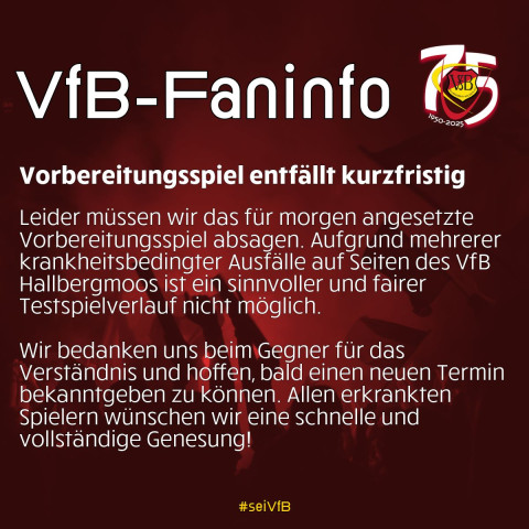 Absage: Testspiel gegen Aubing entfällt