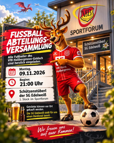 Fußballer laden zur Abteilungsversammlung am 9.11. um 21.00 Uhr ins Schützenstüberl ein